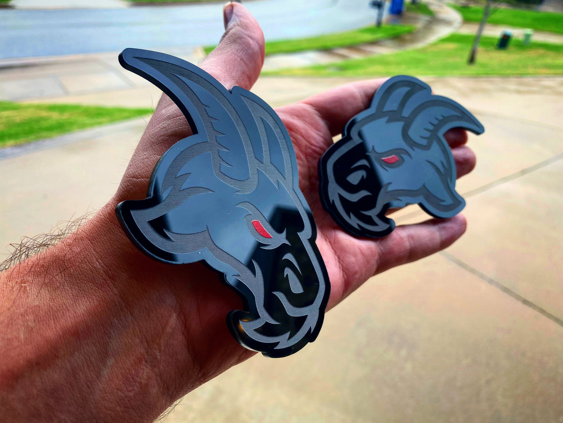 RED EYES Evil Goat Badges Black (2 badges) - Forged Concepts